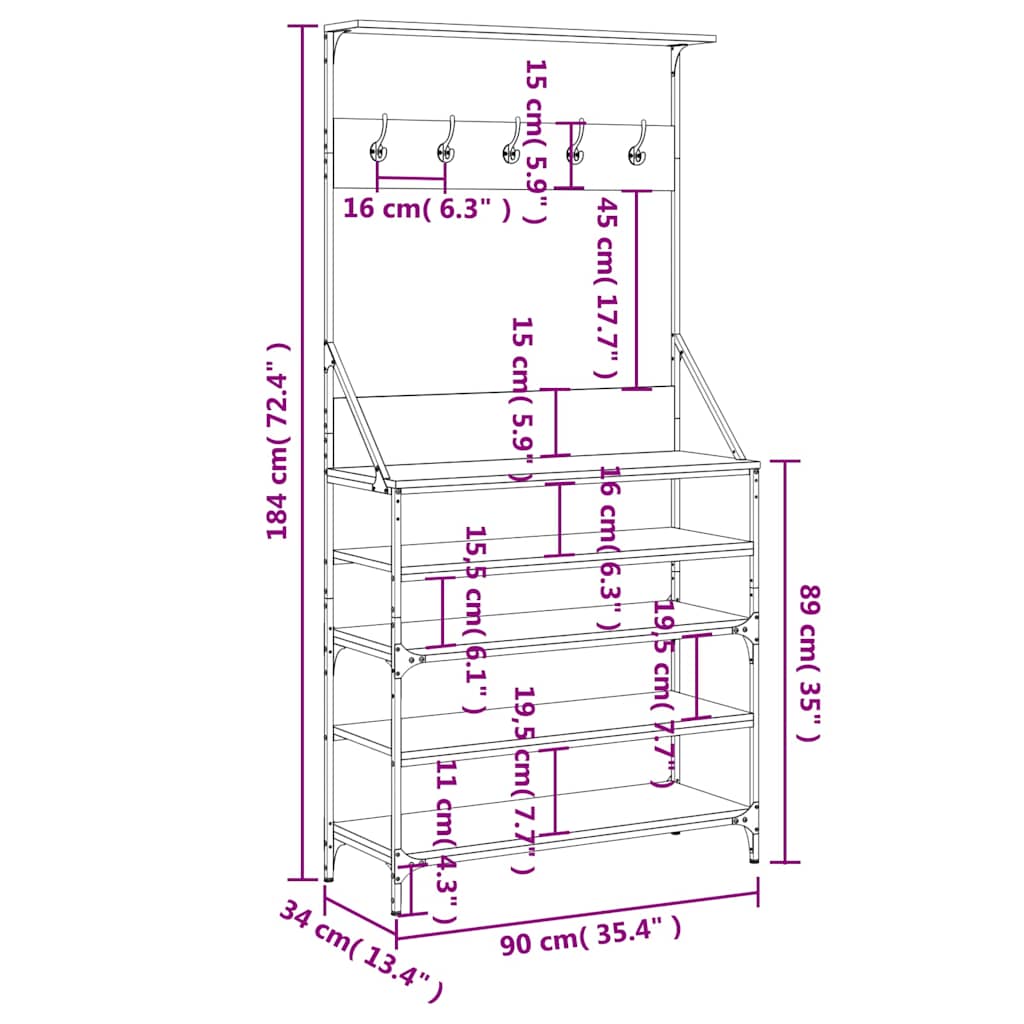 Clothing Rack with Shoe Shelf Black 90 X 34 X 184 Cm
