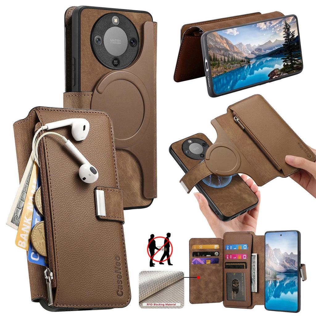CASENEO MW-02 Phone Case For Honor Magic8 Lite 5G / X9d 5G / X70 5G Detachable Magnetic Leather Flip Cover