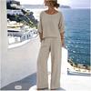 2026 Europe, America, Amazon Summer Cotton and Linen Simple and Elegant Vacation Daily Short-sleeved Trousers Seaside Vacation Suit