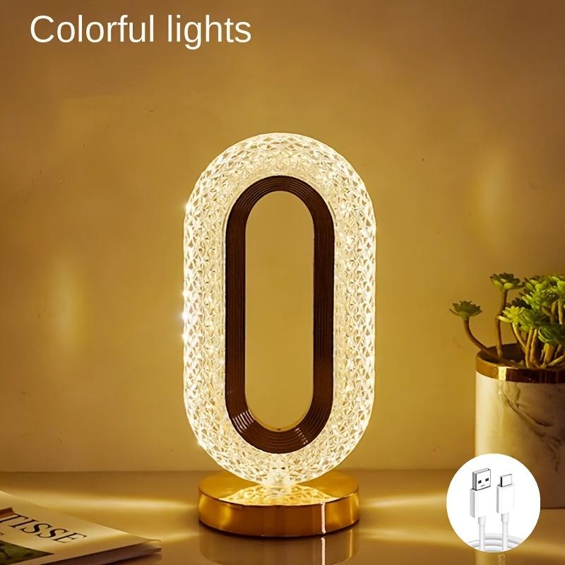 1 Luxurious Oval Crystal Table Lamp, Office USB Charging Lamp, Living Room Bedside Night Light Decorative Table Lamp Suitable for Bedroom, Living Room