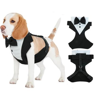 Dog Tuxedo Harness Engagement Birthday Valentines Wedding Costume Adjustable Bow Tie Pet Vest Harness for Small Medium Dogs