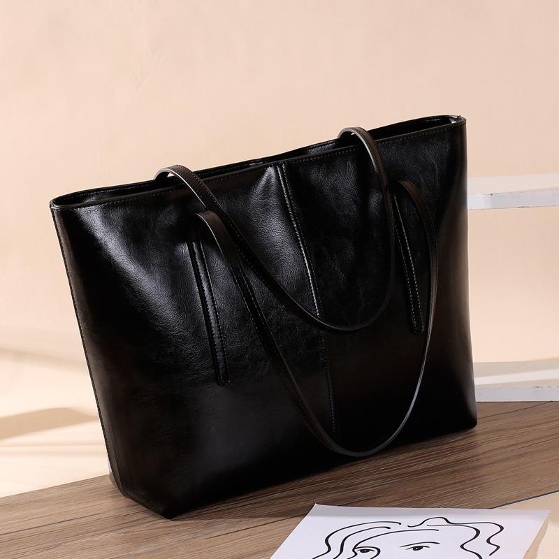 Leather Big Bag Style Oil Wax Leather Handbag Retro Tote Bag Shoulder Armpit Bag Retro Style