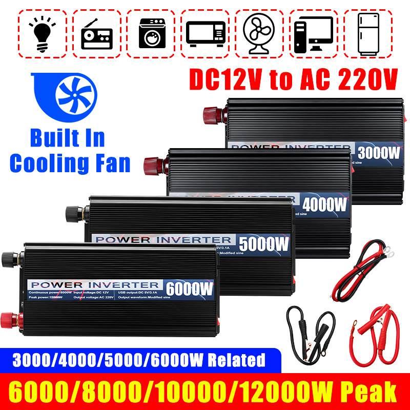 12000W DC 12V To AC 220V Dual USB Charge Car Power Inverter Charger Converter Adapter with Fuse