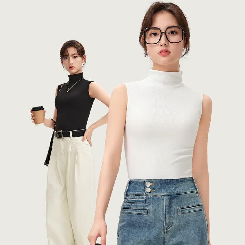 Women s Ribbed Modal Blend Half-High Collar Sleeveless Vest M
