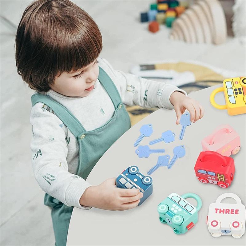 Children Educational Toys Kids Learning Lock with Keys Car Numbers Matching & Counting Montessori Math Teaching Lock-Picking Toy