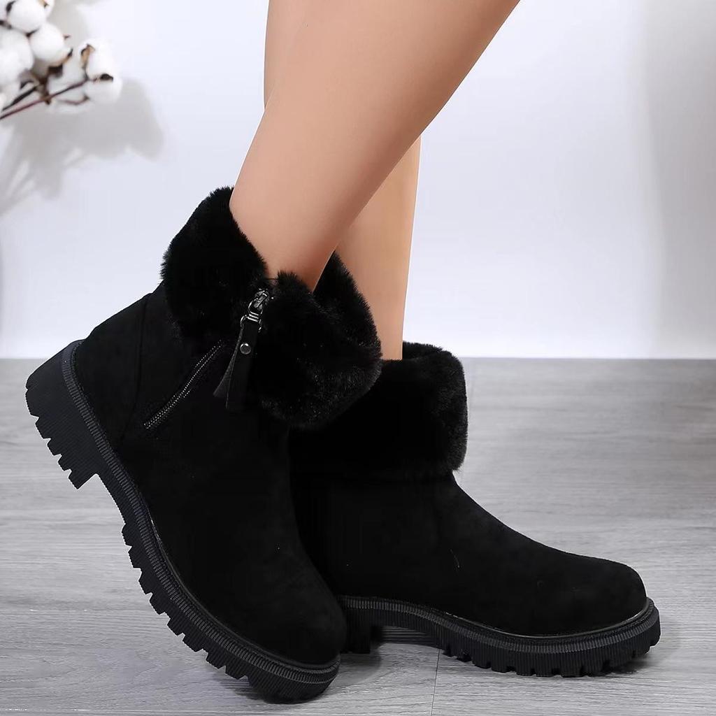 Autumn Winter Short Tube Suede Snow Martin Boots For Women Cross-Border Large Size Zipper Fur Plush Thick Cotton Boots Shoes 36-42
