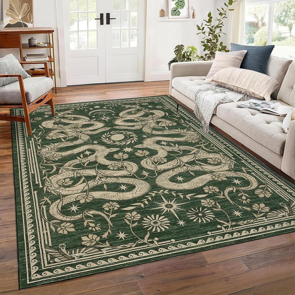 Forest Snake Print Washable Rug Non Slip Soft Carpet For Living Room Bedroom Dining Area