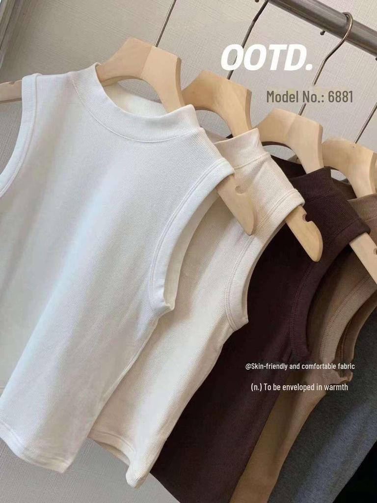 Women's Slim Fit Sanded Sleeveless Vest - Autumn/Winter, Half-High Collar, Inner/Outer Wear