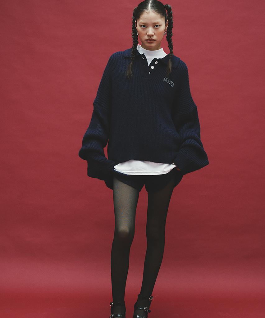 COCANCL Ccl Mohair Collar Knit/Navy