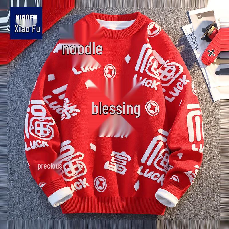 

Men s Festive Chinese Style Round Neck Pullover Sweater L