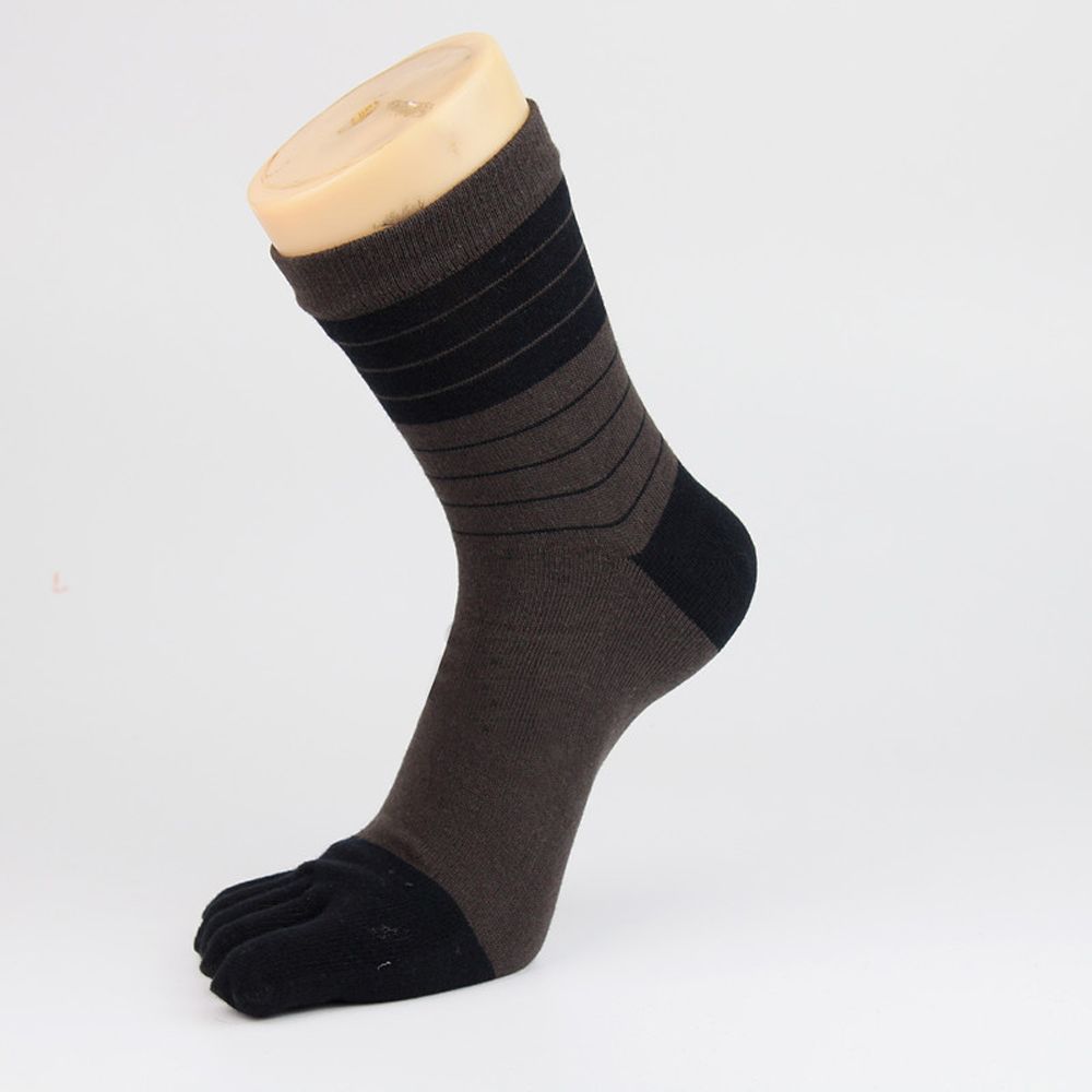 Breathable Cotton Casual Middle Tube Five Finger Socks Stripe Hosiery Man Socks Socks With Toes