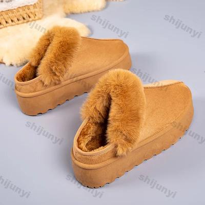 Pantoufles d'hiver en coton duveteux pour femmes, semelle épaisse, chaudes et moelleuses, bottines à plateforme antidérapantes.