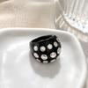 Resin Studded Ring Wide Bangle, Retro Metal Dot Statement Jewelry, Punk Y2K Bold Bracelet Ring for Women Party Daily Outfit