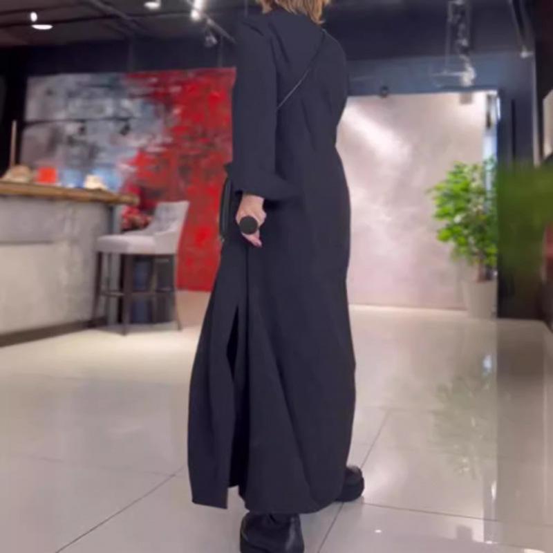 Lässiges langärmeliges V-Ausschnittkleid mit Taschen für Herbst und Winter