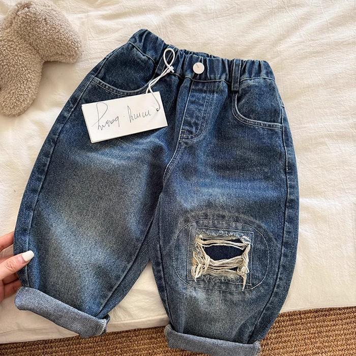 Kids Distressed Denim Jeans for Boys and Girls Loose Straight Leg Casual Pants