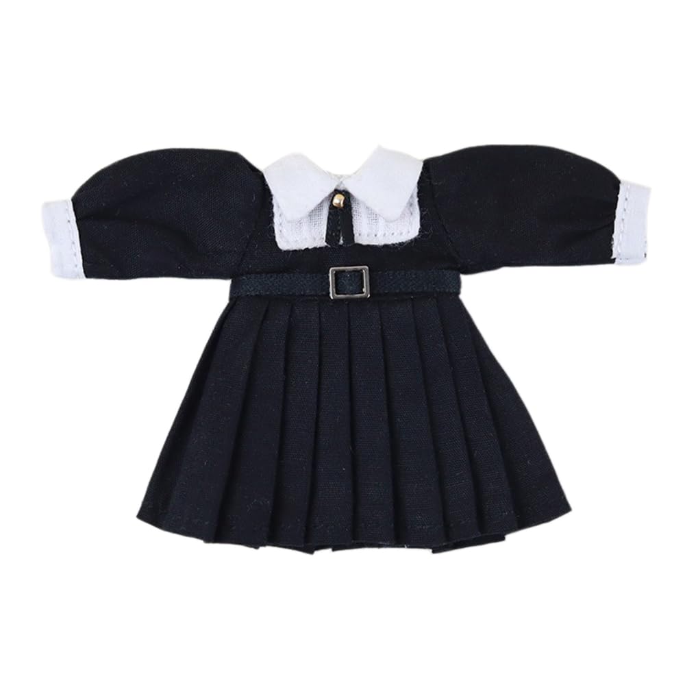 Obitsu 11 (OB11) Size Outfit for Obitsu Dolls (11cm Body): Long-Sleeved Dress, Schoolgirl Style, Honor Student Design, 4 Colors, Cute (Black)