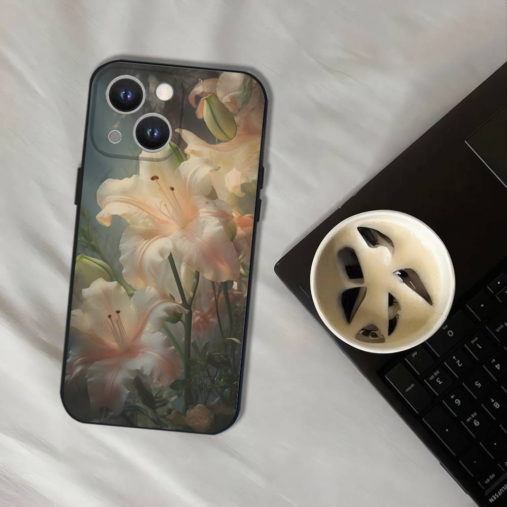 Oil Painting Lily Flower Retro Pattern Phone Case For iPhone 17,16,15,14,13,12,11,Pro,XS,Max,XR,Plus,E,SE4,Mini Black Soft Cover
