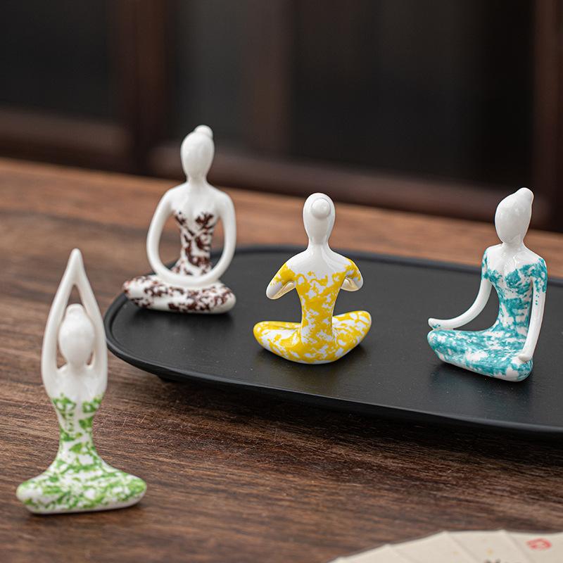 Ceramic Yoga Girl sculptures and figurines Creative Zen Home Room Office Yoga Room Table decoration and accessories