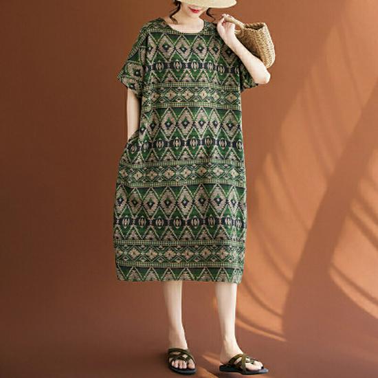 2026 Summer Retro Tribal Ethnic Cotton Linen Dress - Plus Size, 12 Colors, Artistic & Casual Style One Size