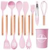 12Pcs Kitchen Utensil Set Wooden Handle Spatula Spoon Brush Whisk Heat-Resistant Silicone Cooking Tools Kit Kitchen Supplies