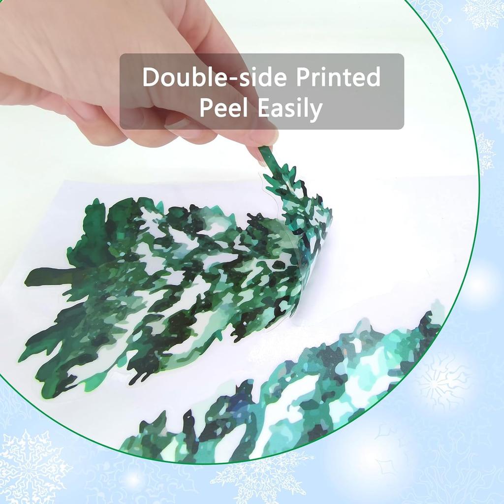 KALEFO 60Pcs Snowy Winter Decor Snow Tree Window Clings Decals Forest Trees White Christmas Decorations Kids Room Window Stickers Xmas Tree Snowflake