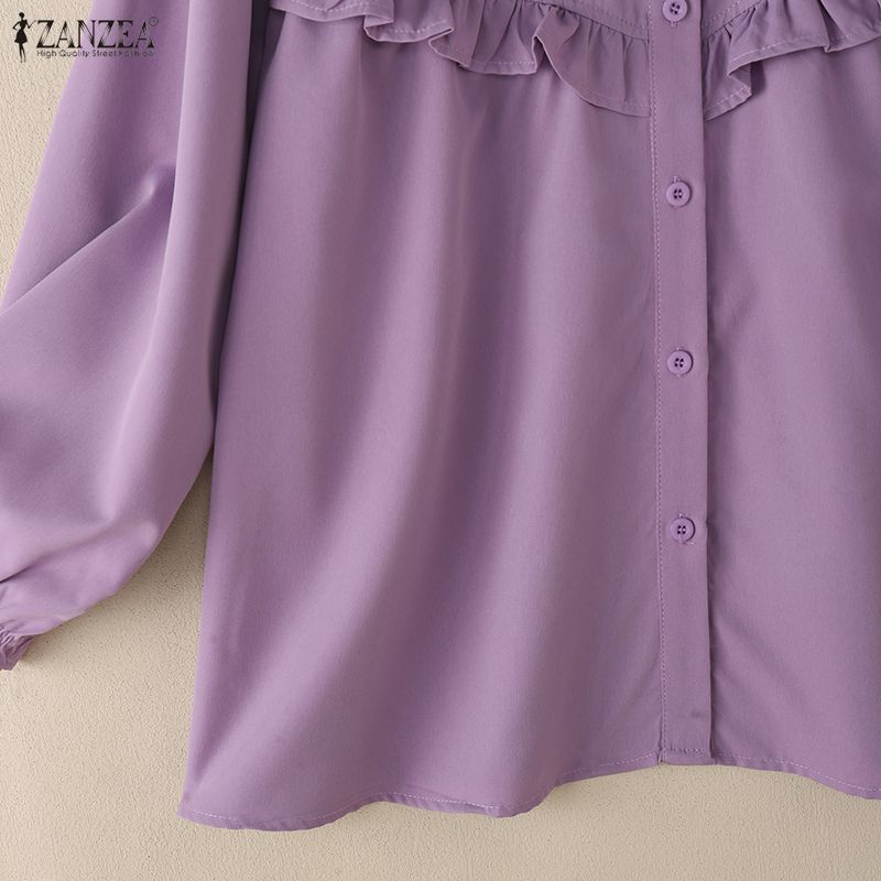 ZANZEA Camicetta casual da donna a maniche lunghe con scollo rotondo e tinta unita