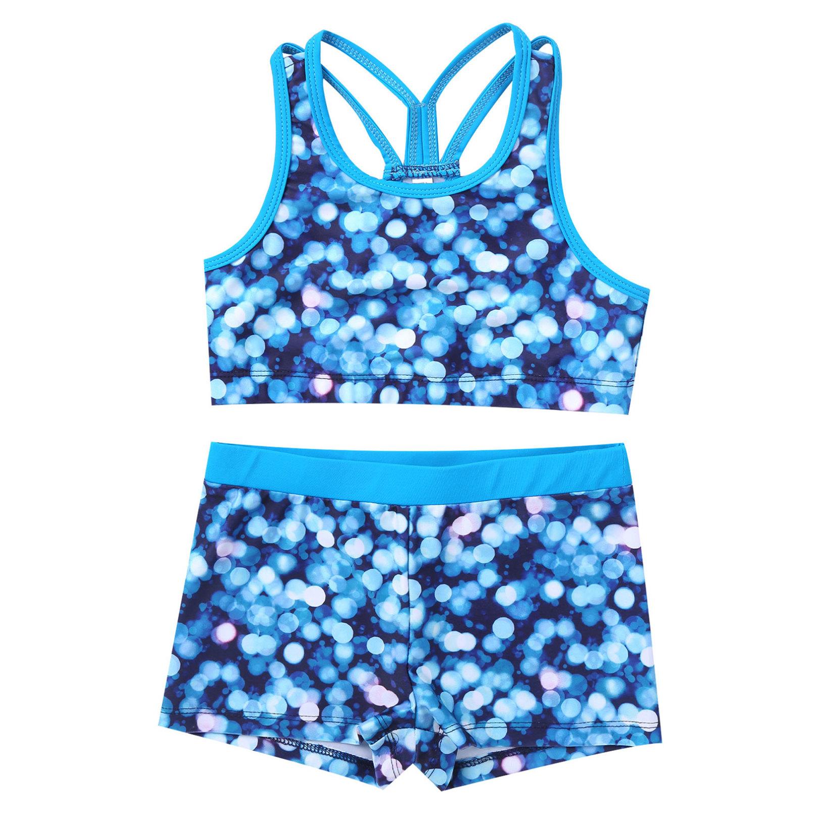 

Дитячий купальник для дівчаток, 2 предмети, спортивний укорочений топ із шортами, спортивний купальний костюм 11-12 Years