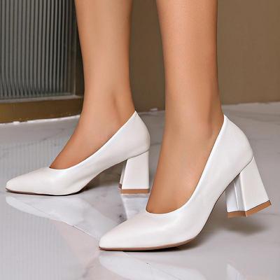 Μοντέρνα Επίσημα Παπούτσια Γραφείου Μεγέθη Plus Κομψά Με Μυτερό Δάκτυλο Μονόχρωμα Μαύρα PU Γόβες Γυναικεία 2025 Λευκές Τετράγωνες Γόβες Με Μεσαίο Τακούνι