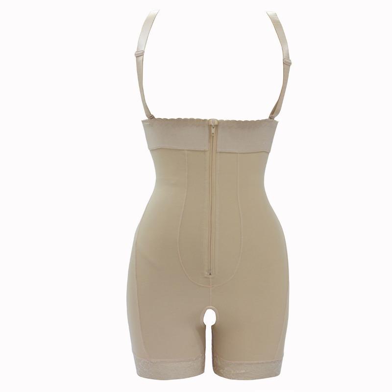 Adjustable Strap Front Zipper Lace Hem Tummy Control Hip Enhancer Body Shaper Bodysuit