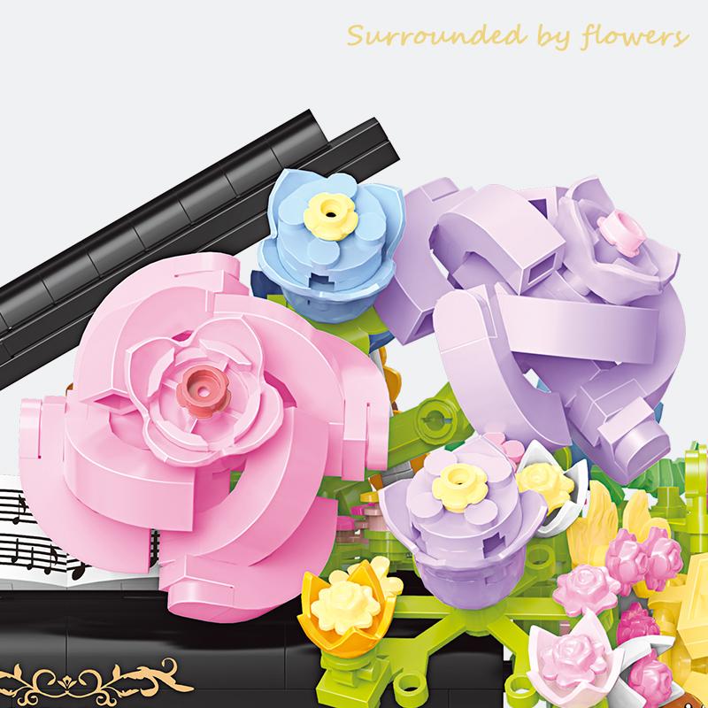 Non-Toxic Diy Creative Decorations Violin&Piano Flowers Small Particle Building Blocks Models Assembly Toys Valentine'S Day Gifts