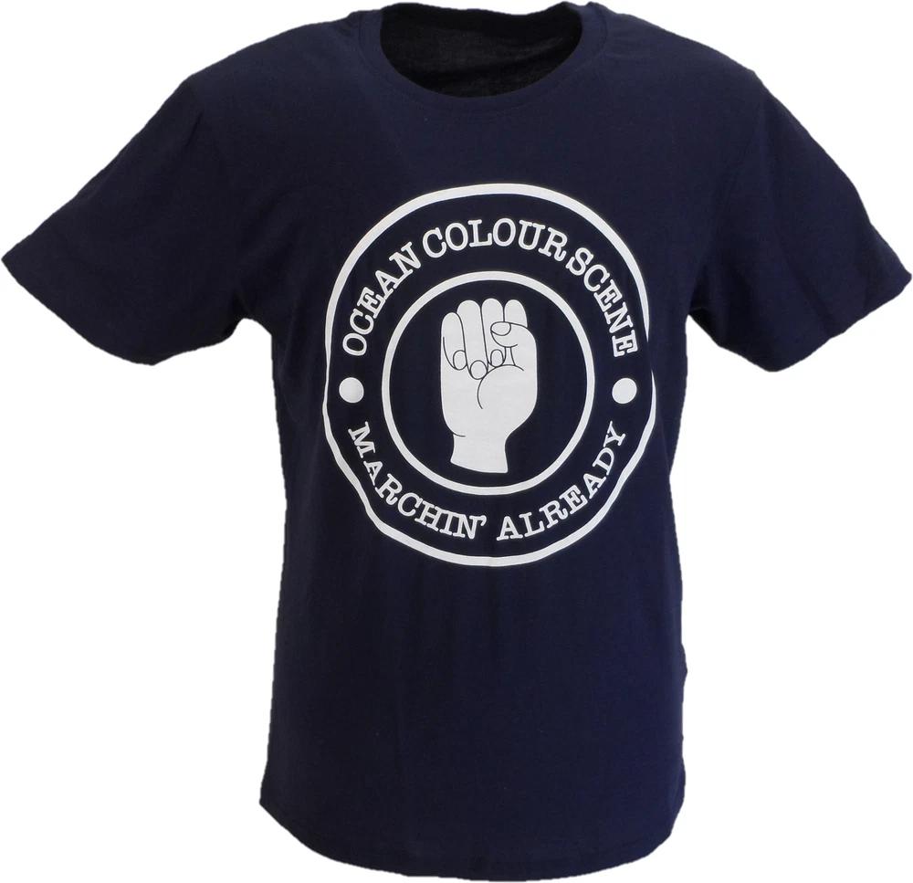 Unisexs Official Licensed Ocean Colour Scene Marchin Fist Navy Blue T Shirt S