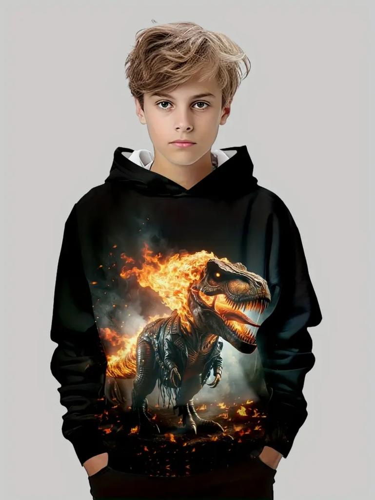 Boys' Hoodies Dinosaur 3d Print Autumn Long Sleeve Tops Pullover Baby Boy Clothes Sweatshirt Outdoor Causal Children's Clothing