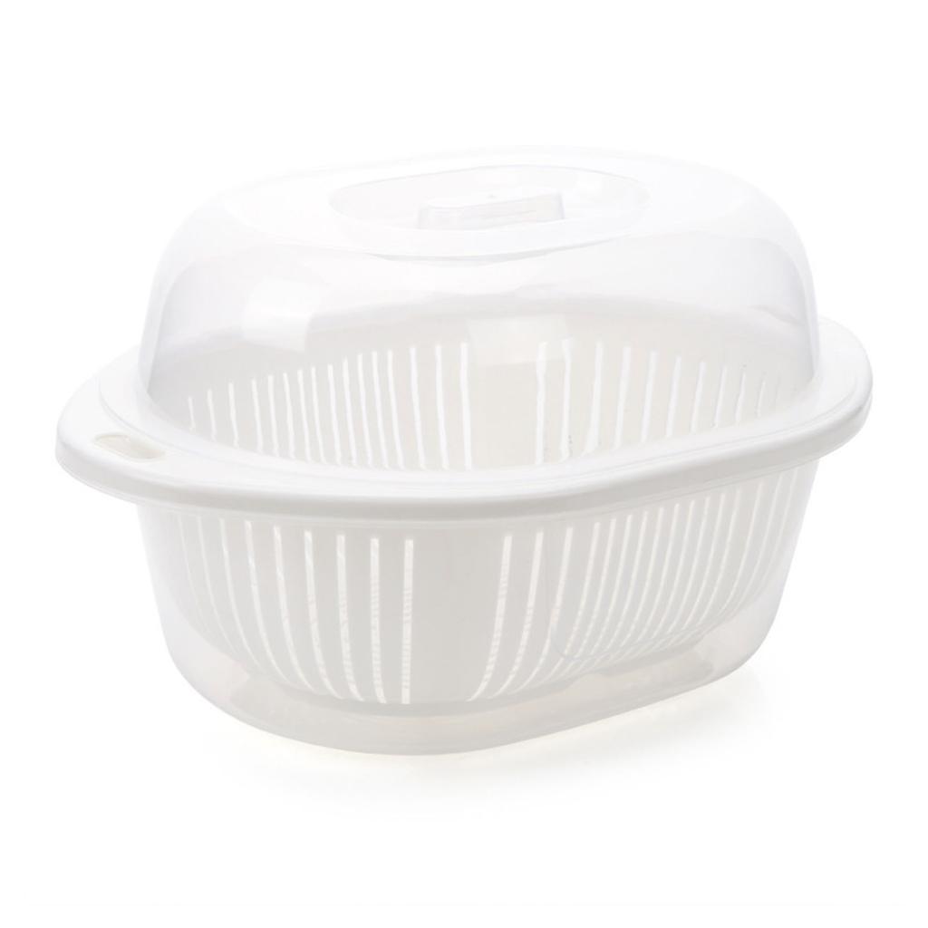 Dvouvrstý odkapávací koš s průhledným víkem Koš na mytí zeleniny a ovoce Organizér pro