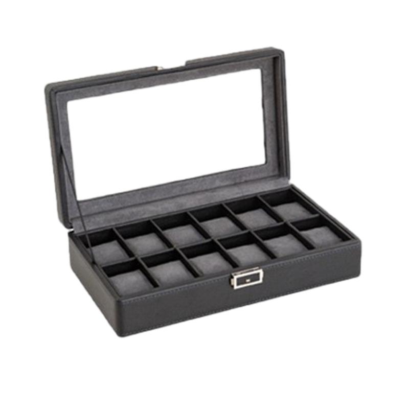 Elegante Uhrenaufbewahrungsbox mit stilvollen Fächern, Mikrofaser-Auskleidung und abschließbarem Deckel für eine sichere Präsentationslösung