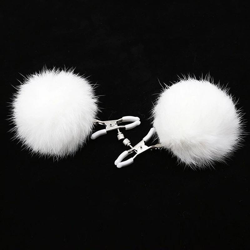 1Pair Bondage Bowknot Nipple Clamps with Small Bell Sexy Metal Breast Stimulation Exotic Accessory Hairball for Women's Sensatio