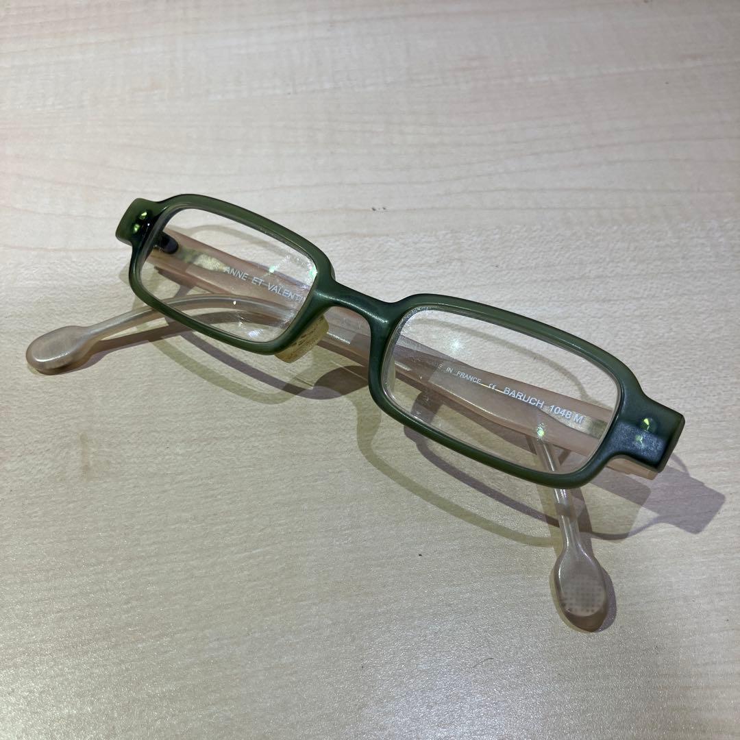 Used ANNE ET VALENTIN square green/beige frame glasses