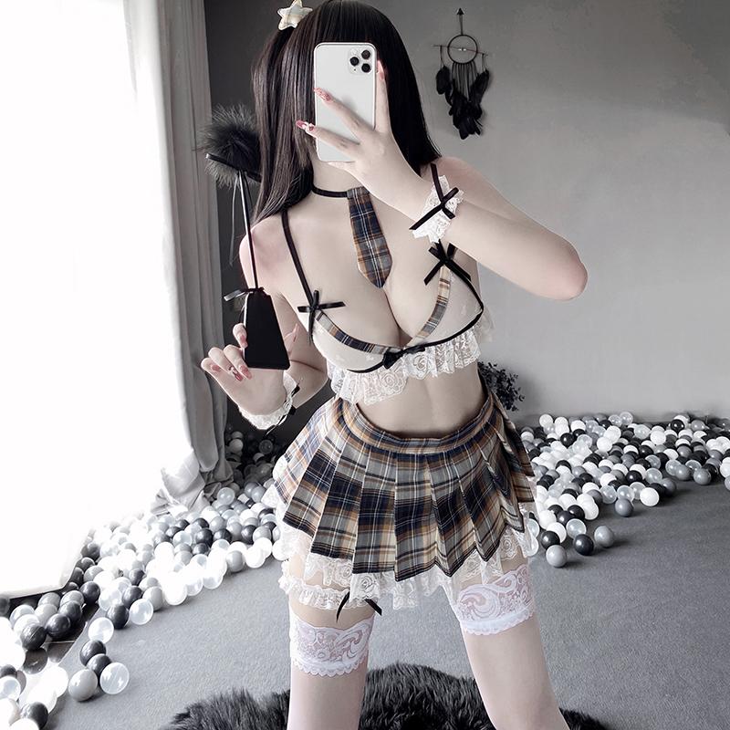 Sexy spodní prádlo Sexy krajka Perspective Studentská uniforma JK Sailor