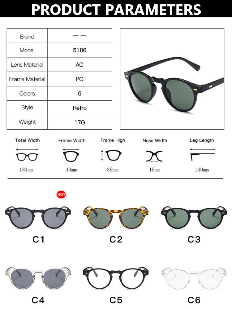 Retro Fashion Tom Round Style Sunglasses Men Vintage Women Brand Design Sun Glasses Male Female Uv400