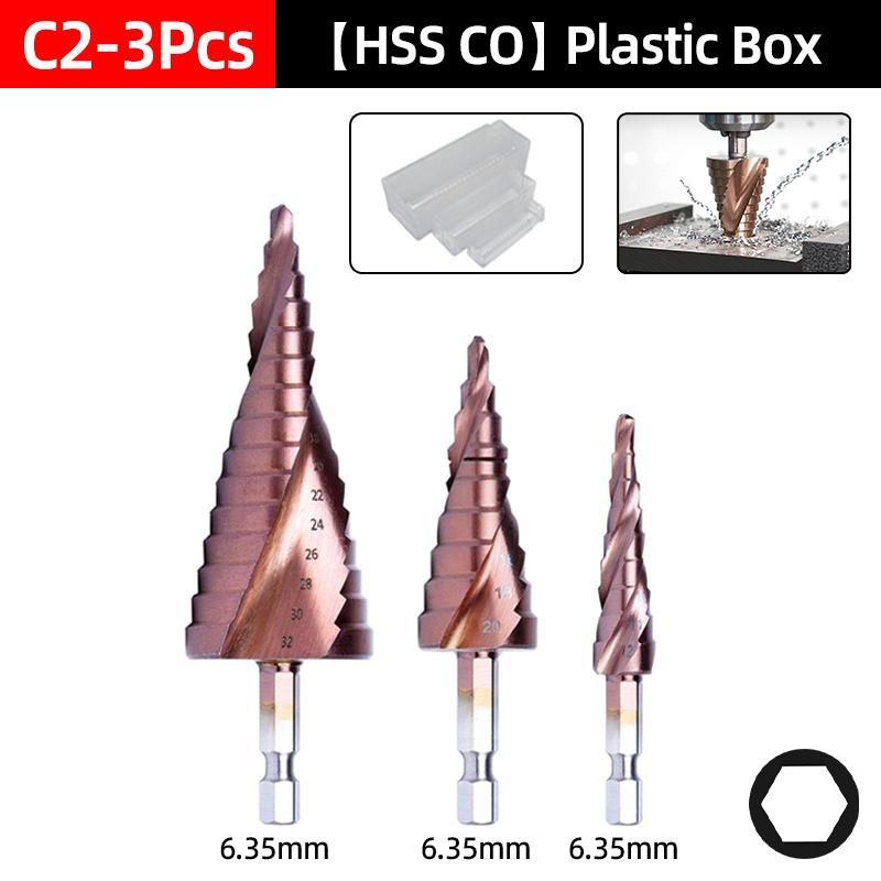 HSS CO Cobalt Step Drill Bit Straight Spiral Groove Hex  Shank Metal Stainless Steel Hole Saw Cutter Stepped Drilling Power Tools