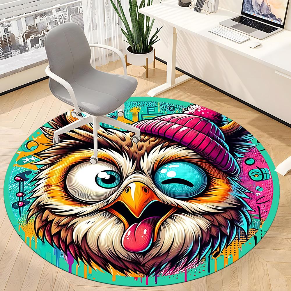 1pc Owl Hat Office Round Area Rug, Under Office Chairs Bedroom Living Room Home Decor, Room Deco