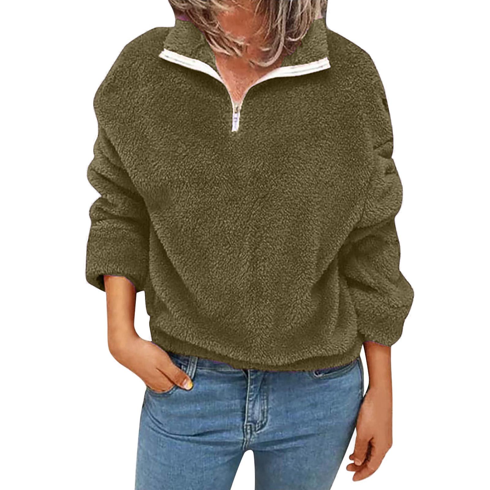 

Модний жіночий повсякденний вільний світшот плюс оксамит двосторонній флісовий топ L армія зелений колір