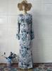 European and American summer new models are elegant and soft temperament long-sleeved long dress floral dress women