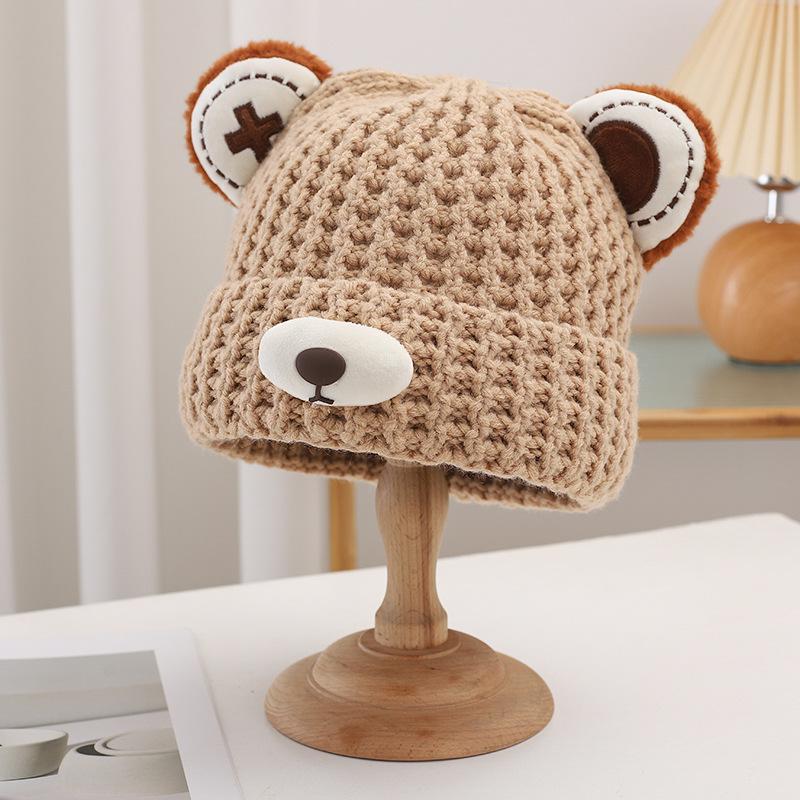 Cute Little Bear Hat for Women In Autumn and Winter Plush New Korean Knitted Hat Versatile Warm Ear Protection Thickened Velvet Cold Hat