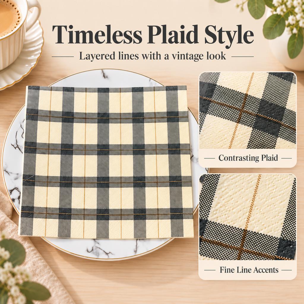 20pcs Plaid Paper Napkins 2-Ply 33x33cm
