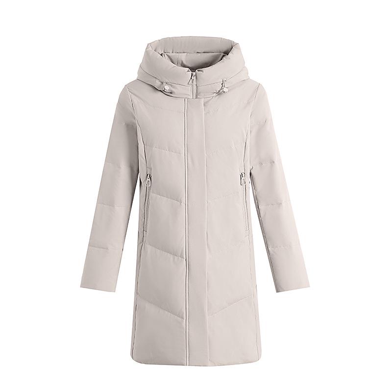Luxury Women's Mid-Length Hooded Down Jacket - Premium White Duck Down