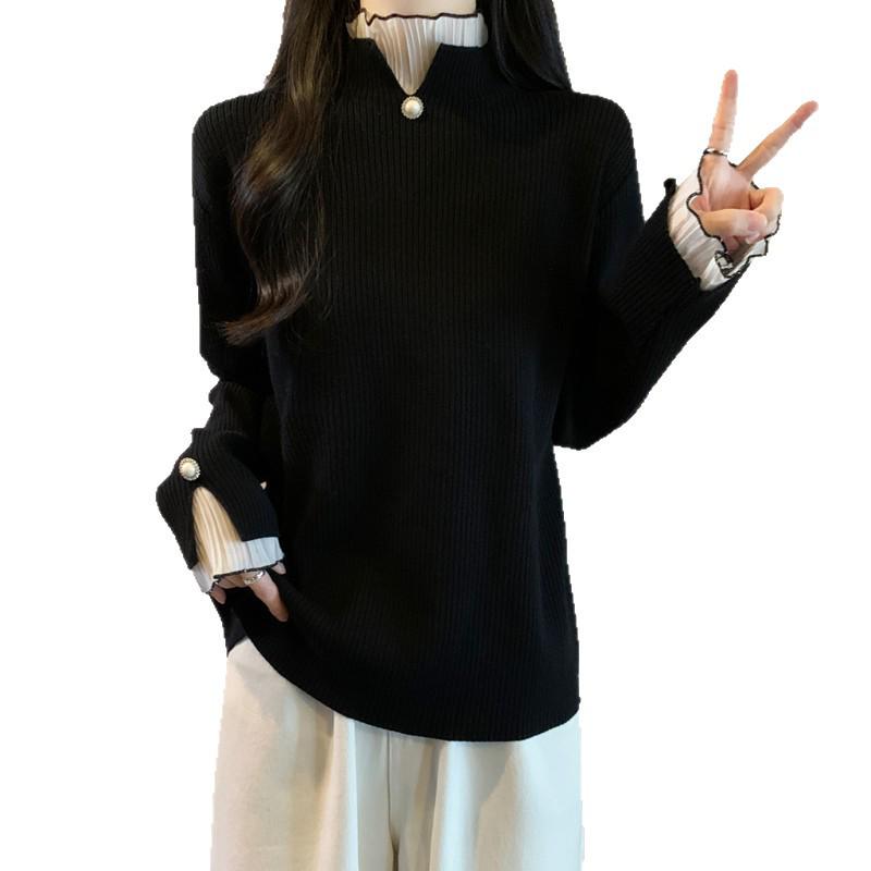 Plus Size Women's Slimming Knit Top: Loose Two-Piece Style Pullover for Autumn/Winter