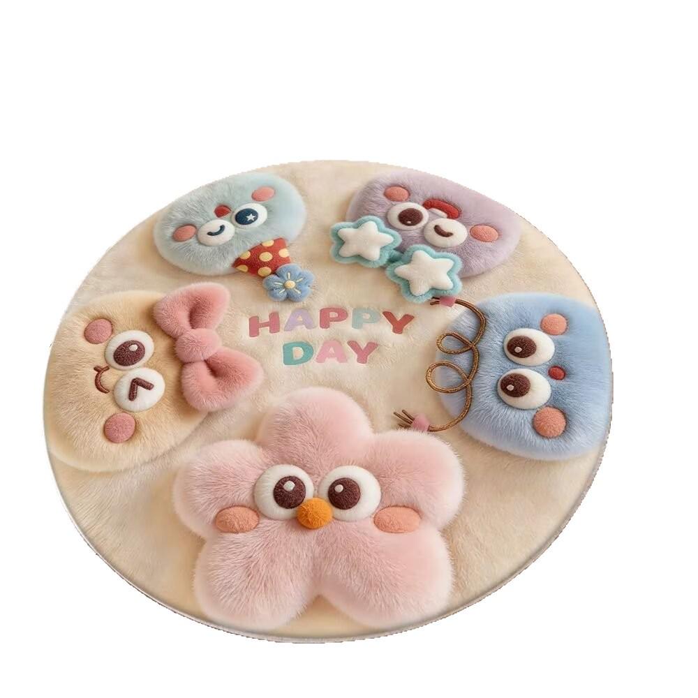 Children’s Round Faux Cashmere Rug - Non-slip Bedside or Study Mat