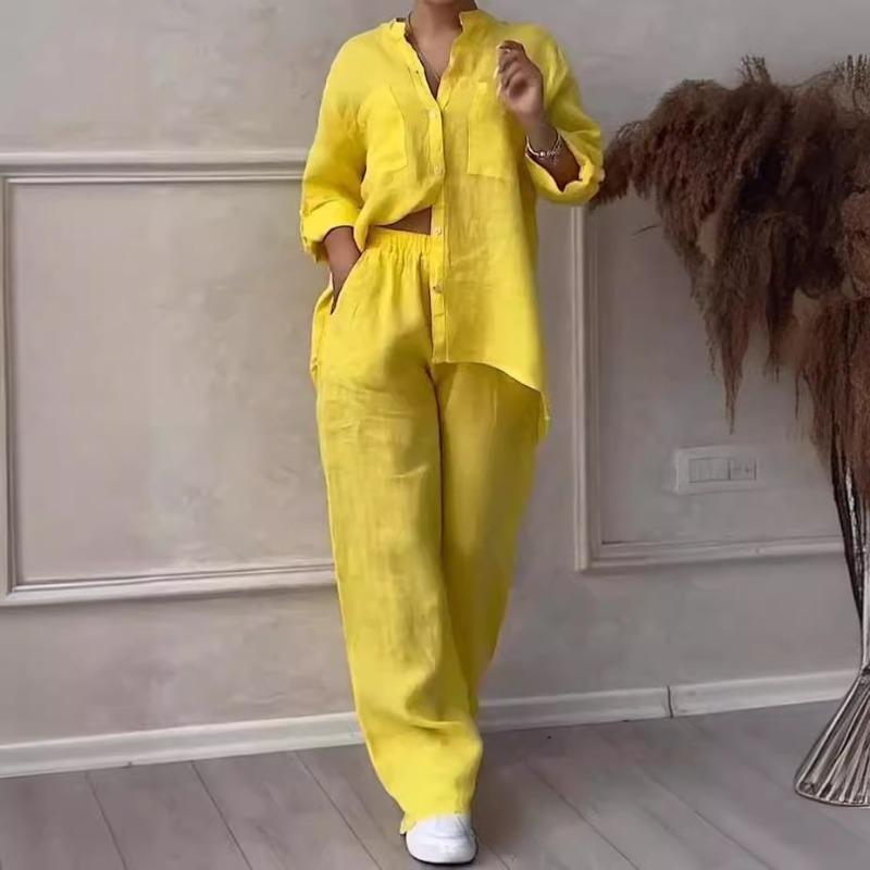 YYFS Pantaloni da donna a maniche lunghe con stampa tinta unita primavera autunno moda casual