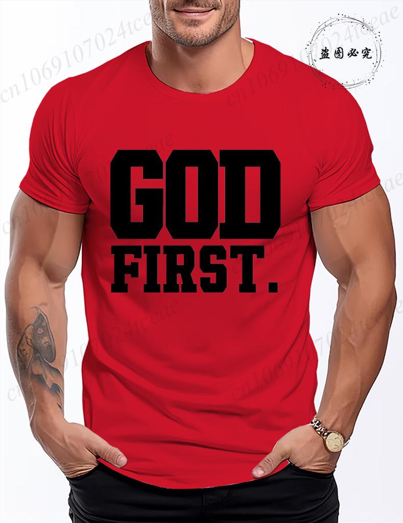 Funny God First Graphic Tshirt for Men Women Clothing Fashion Style T Shirts Y2K Tops Casual Shortsleeve Tshirt Streetwear