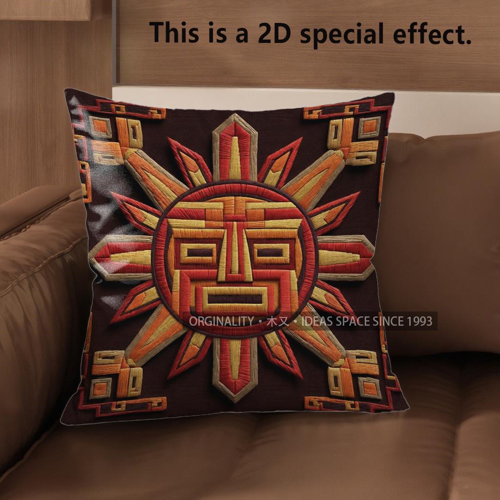 2D Aztec Sun God Print Throw Pillow Covers Pattern Cushion Cover Suitable For Sofa Bedroom Car Pillow Cover
